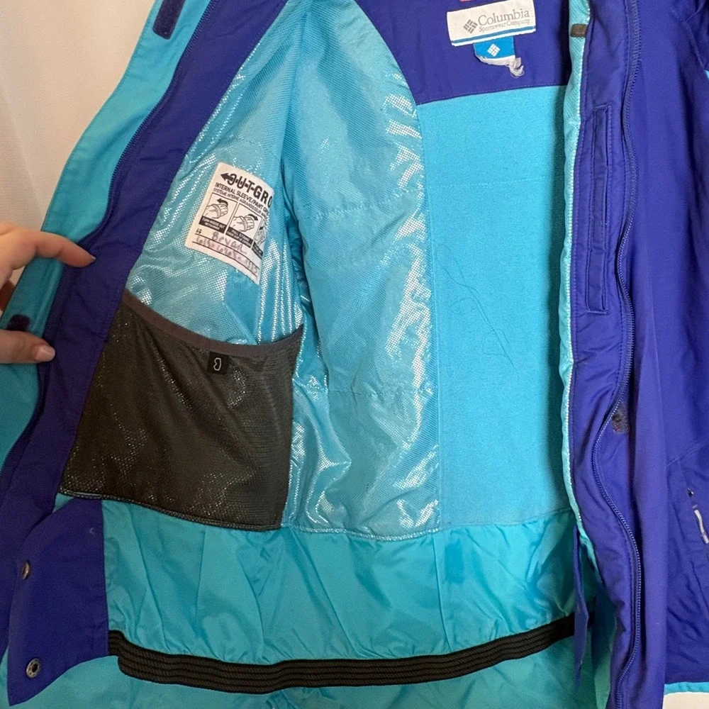 Columbia Boys Omni-Tech Ski Jacket Blue Teal‎ Hooded Rain Coat Med Grow System